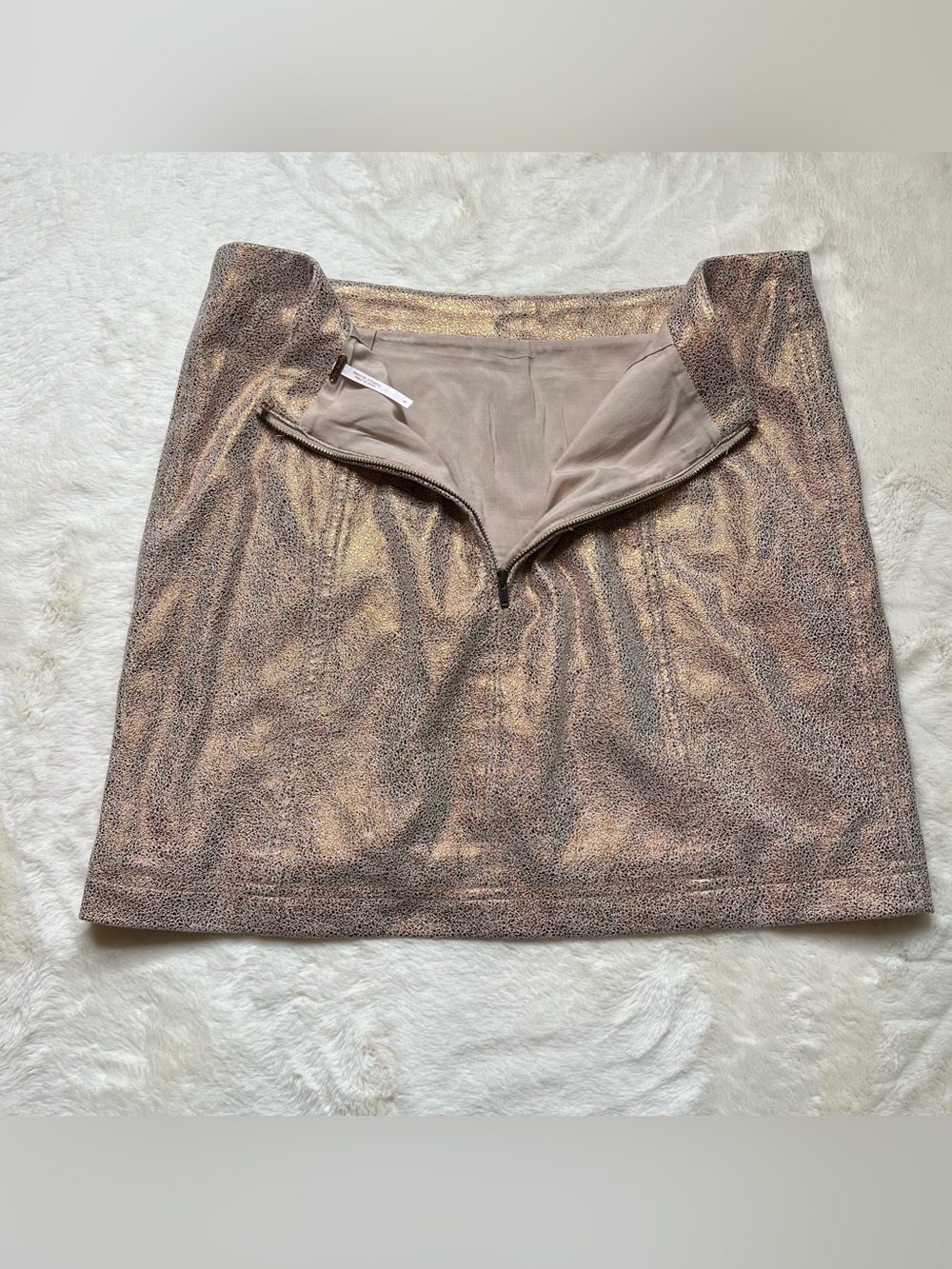 Free People Rose Gold Metallic Faux Leather Mini Skirt Size 6 Bronze Party - Picture 4 of 7